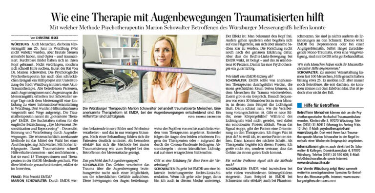 Main-Post-Artikel „Wie eine Therapie mit Augenbewegungen Traumatisierten hilft“