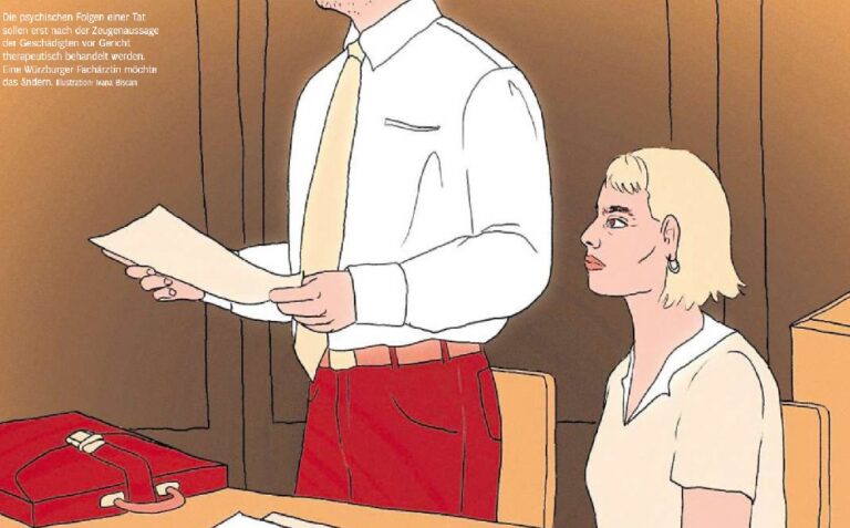 Zeichnung: Ein Mann liest einer Frau aus einem Schriftstück vor